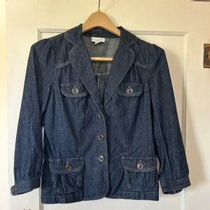 Ann Taylor Loft 4-Pocket Button Up Denim Blazer Jacket Size Medium